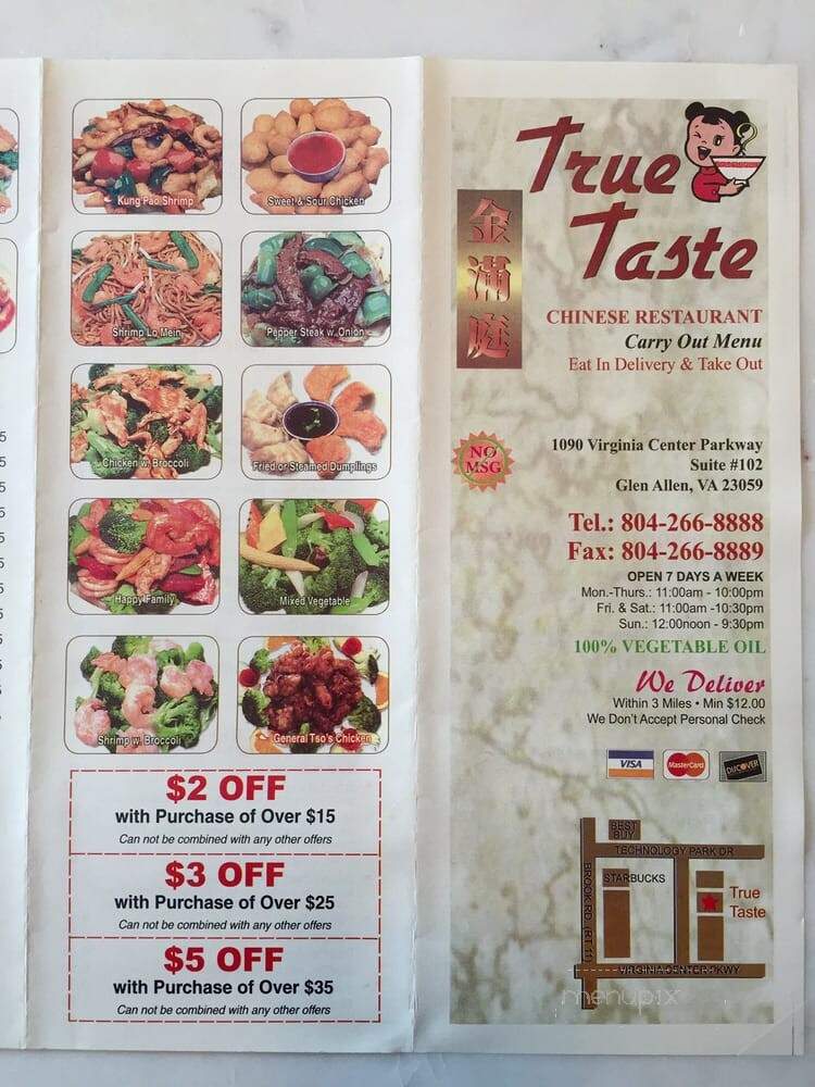True Taste Restaurant - Glen Allen, VA menu_pic