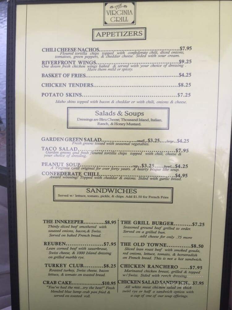 Va Grill - Occoquan, VA menu_pic