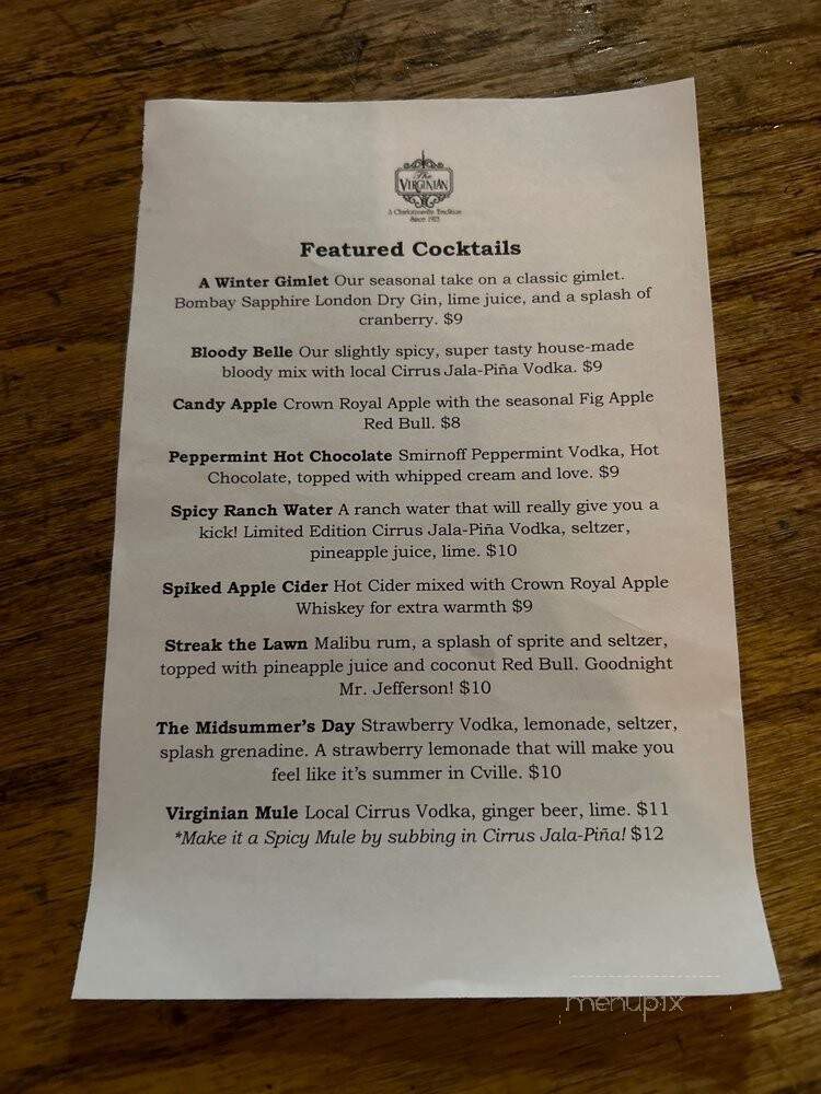 Virginian Restaurant - Charlottesville, VA menu_pic