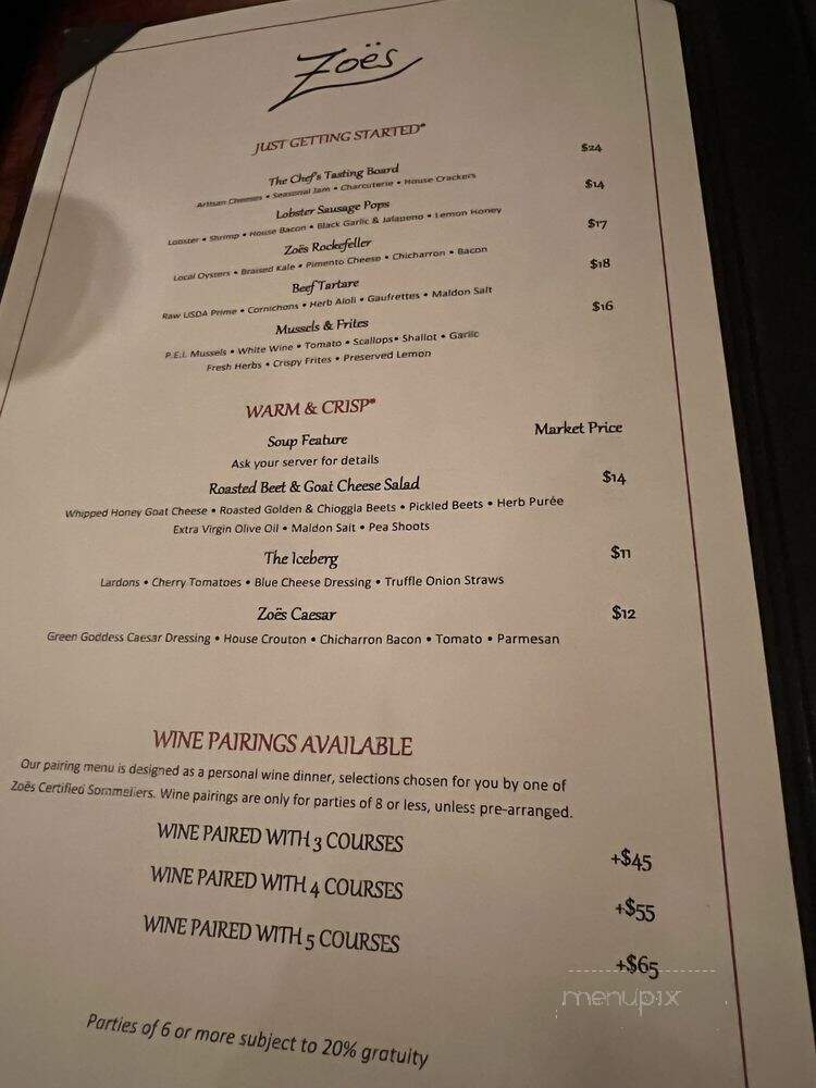 Zoes Restaurant - Virginia Beach, VA menu_pic