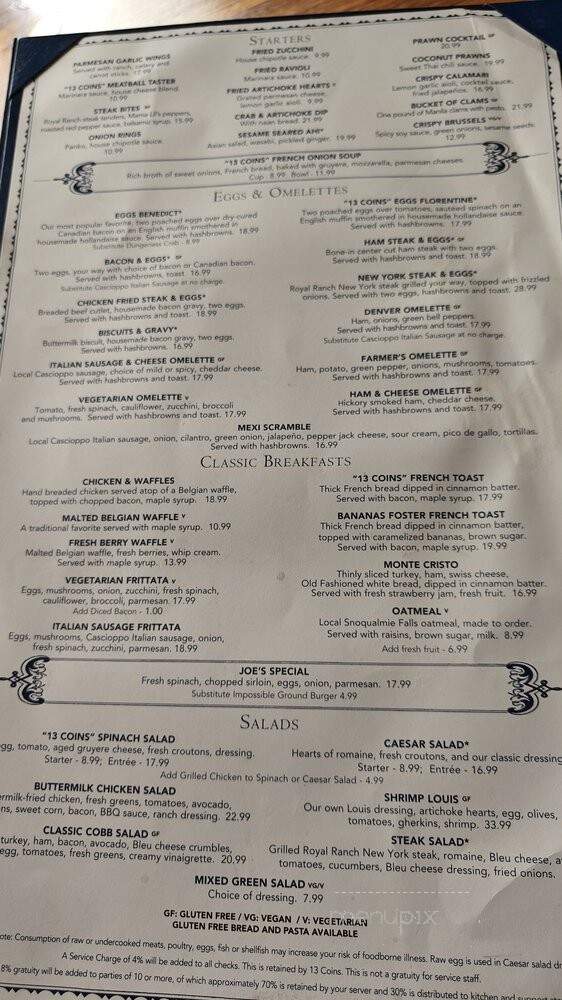 13 Coins Restaurants - Seattle, WA menu_pic