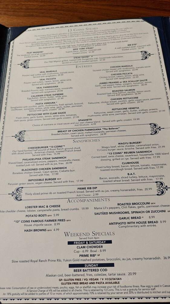 13 Coins Restaurants - Seattle, WA menu_pic