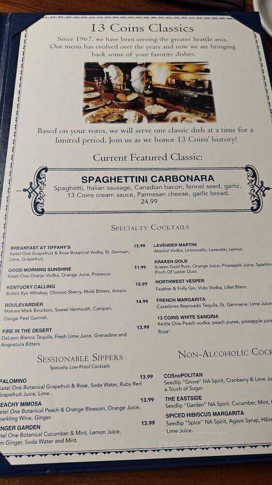 13 Coins Restaurants - Seattle, WA menu_pic