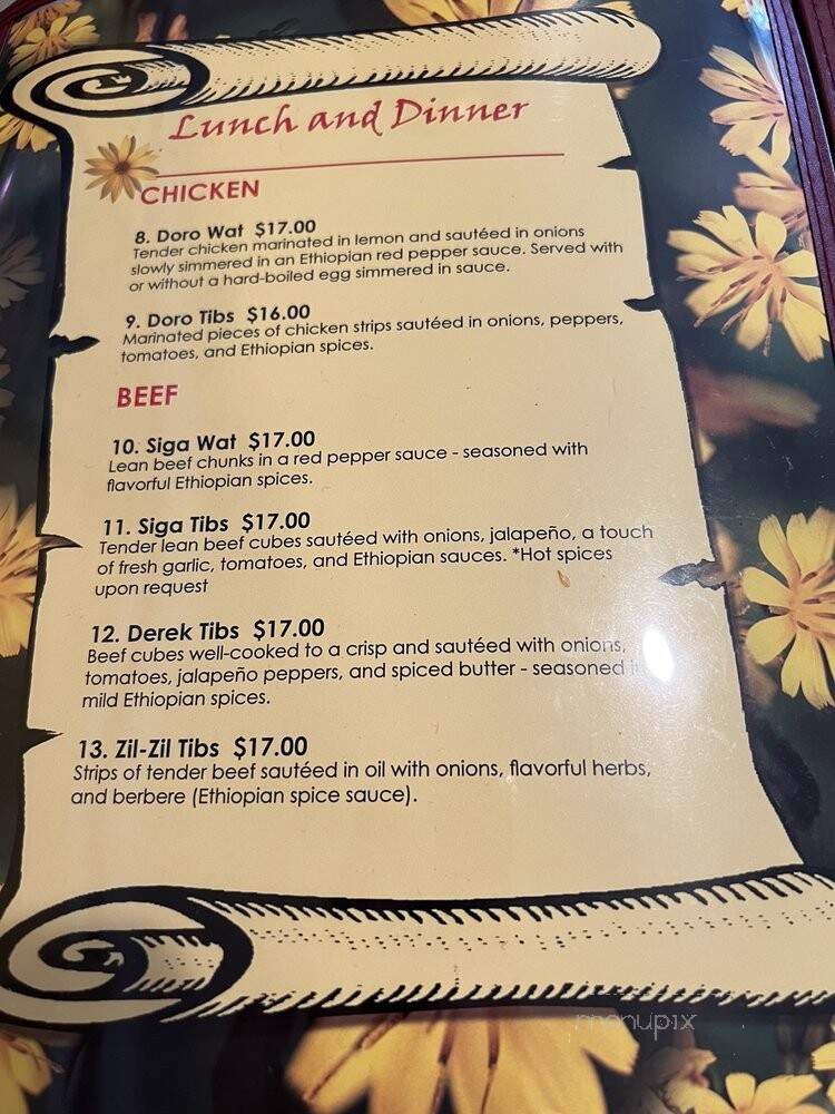 Adey Abeba Ethiopian Restaurant - Seattle, WA menu_pic