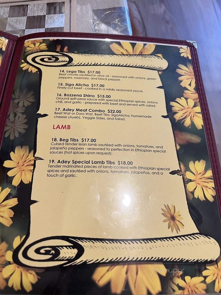 Adey Abeba Ethiopian Restaurant - Seattle, WA menu_pic