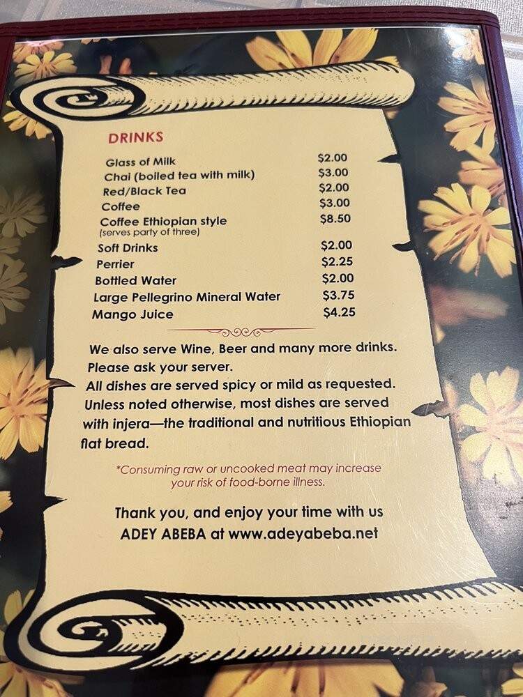 Adey Abeba Ethiopian Restaurant - Seattle, WA menu_pic
