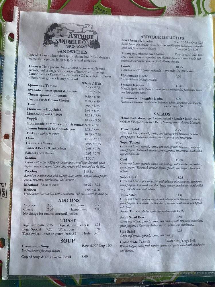 Antique Sandwich Co - Ruston, WA menu_pic