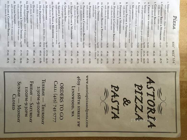 Astoria Pizza & Pasta - Lynnwood, WA menu_pic