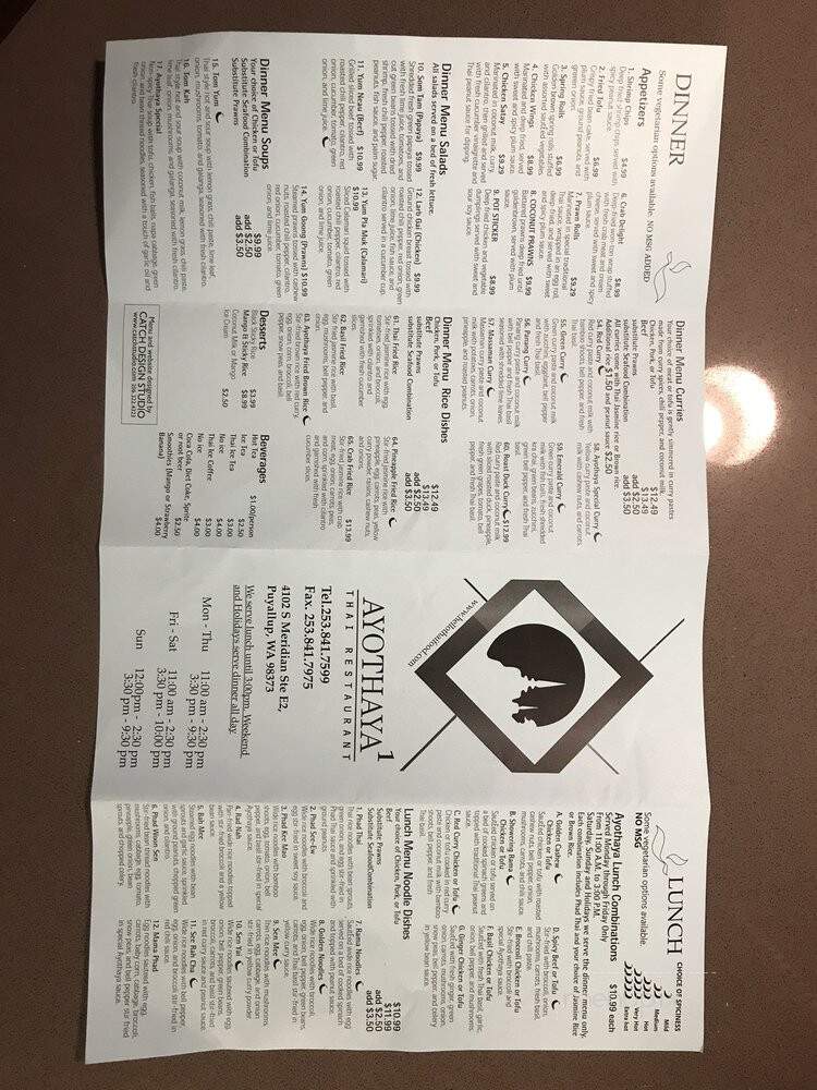 Ayothaya Thai Cuisine - Puyallup, WA menu_pic