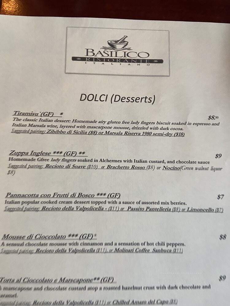 Basilico Ristorante Italiano - Olympia, WA menu_pic