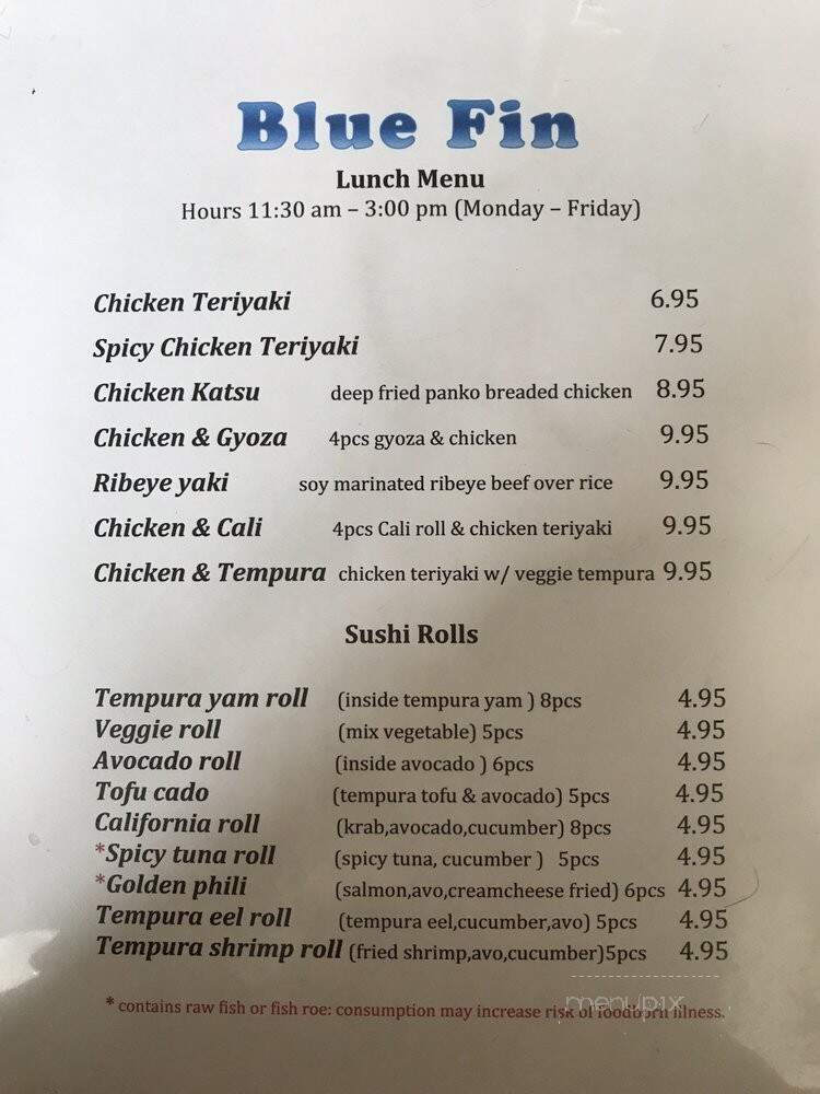 Blue Fin Sushi - Bellingham, WA menu_pic