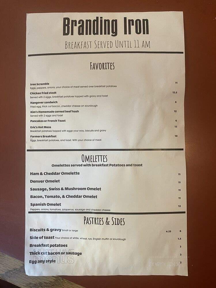Branding Iron Cafe - Enumclaw, WA menu_pic