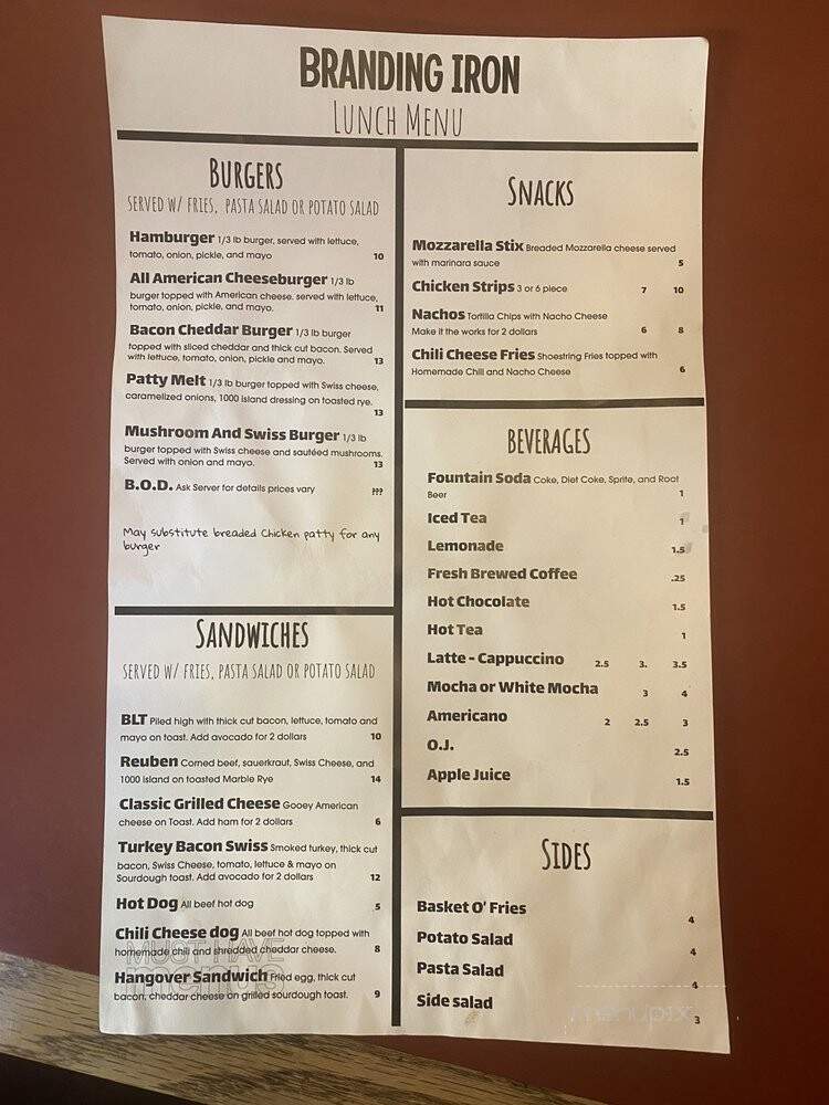 Branding Iron Cafe - Enumclaw, WA menu_pic
