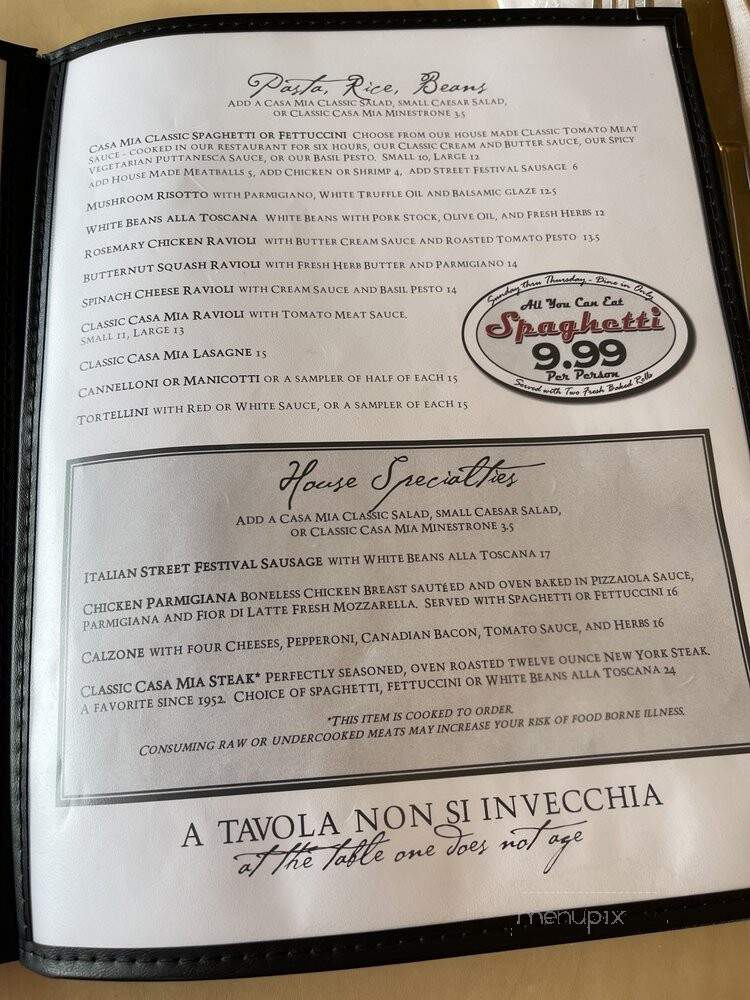 Casa Mia Italian Restaurant - Lakewood, WA menu_pic