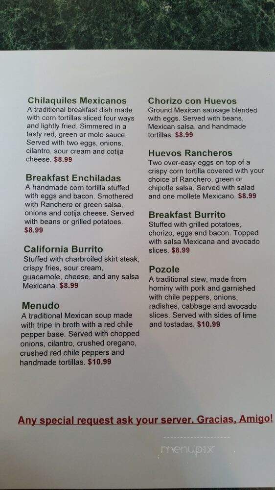 Casa Rojas Mexican Cuisine - Bainbridge Island, WA menu_pic
