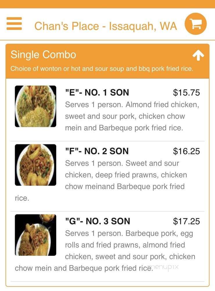 Chan's Place - Issaquah, WA menu_pic