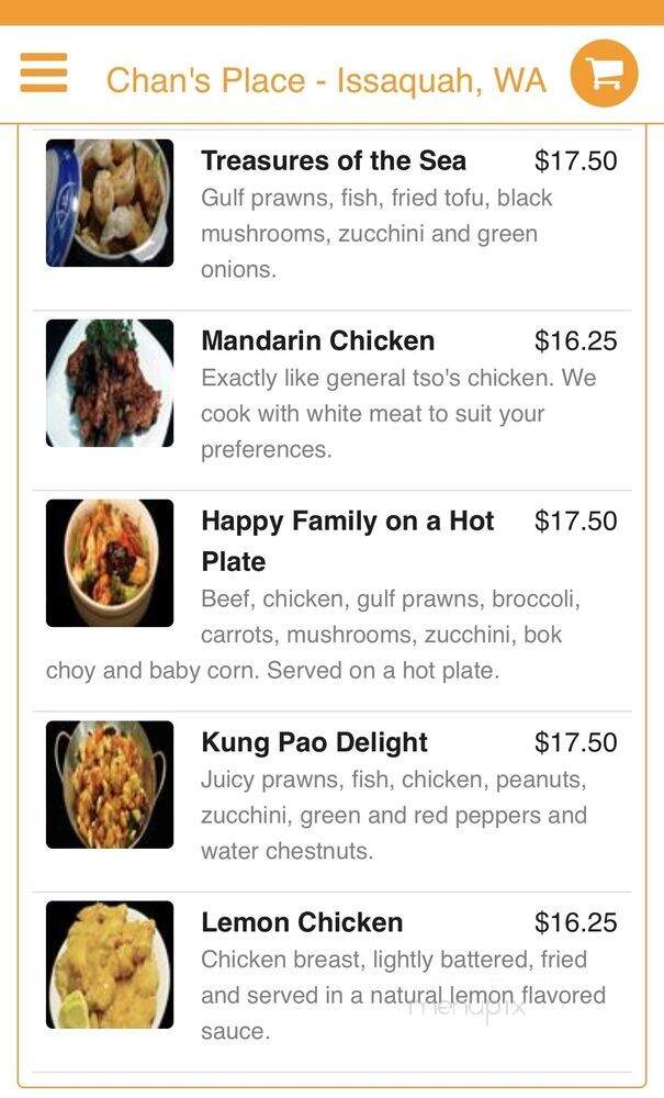 Chan's Place - Issaquah, WA menu_pic
