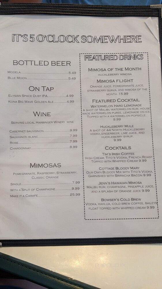 Chestnut Cottage Restaurant - Port Angeles, WA menu_pic