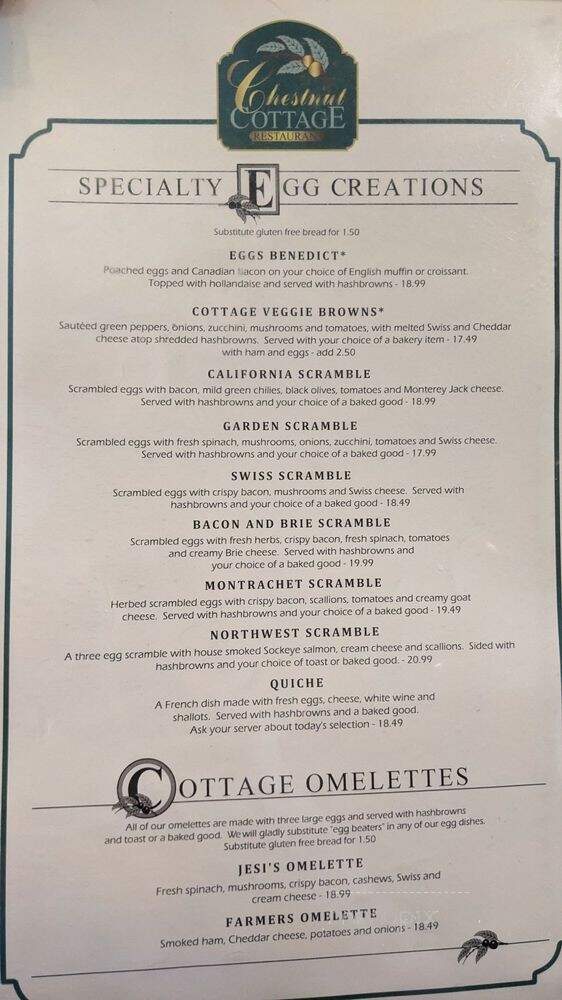 Chestnut Cottage Restaurant - Port Angeles, WA menu_pic