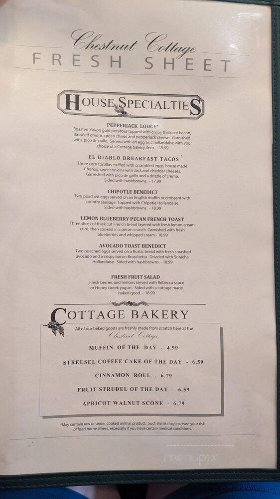 Chestnut Cottage Restaurant - Port Angeles, WA menu_pic