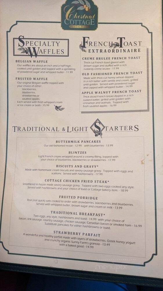 Chestnut Cottage Restaurant - Port Angeles, WA menu_pic