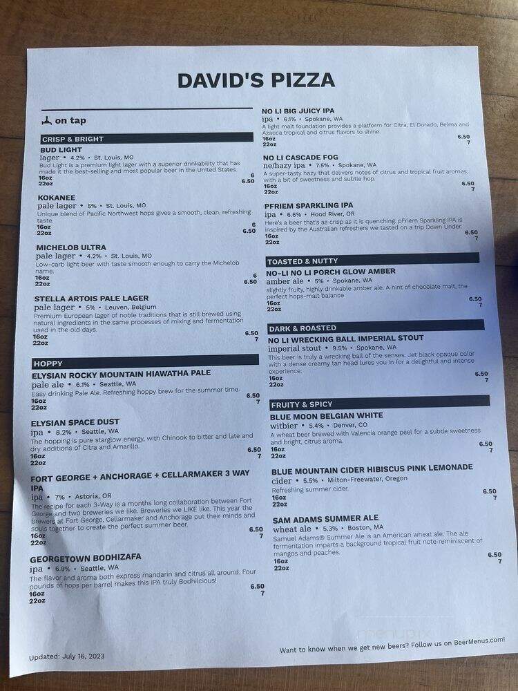 David's Pizza - Spokane, WA menu_pic