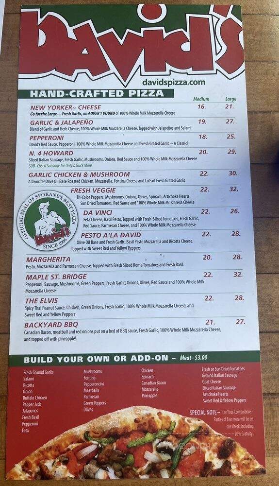 David's Pizza - Spokane, WA menu_pic