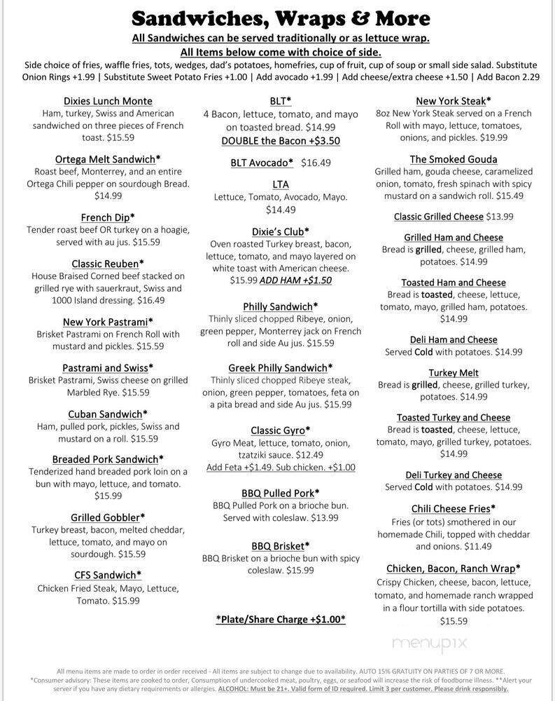 Dixie's Home Cookin - Sumner, WA menu_pic