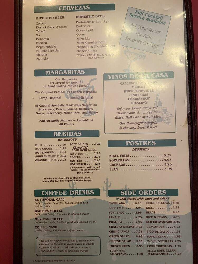 El Caporal - Selah, WA menu_pic