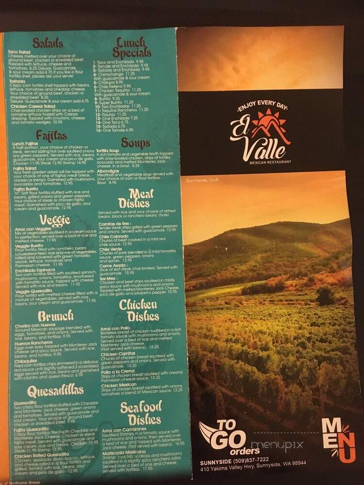 El Valle Family Mexican Restaurant - Sunnyside, WA menu_pic