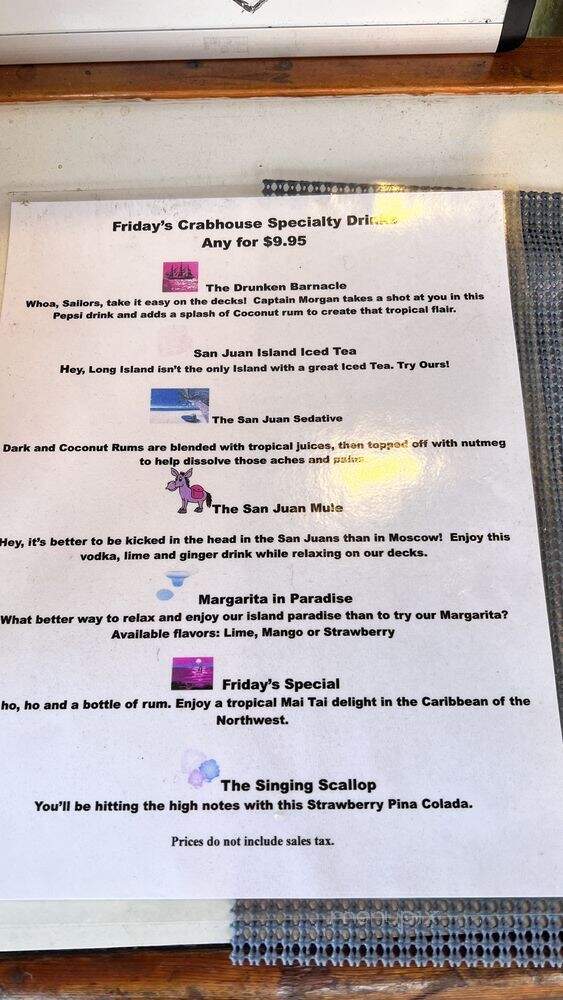 Friday's Crabhouse - Friday Harbor, WA menu_pic
