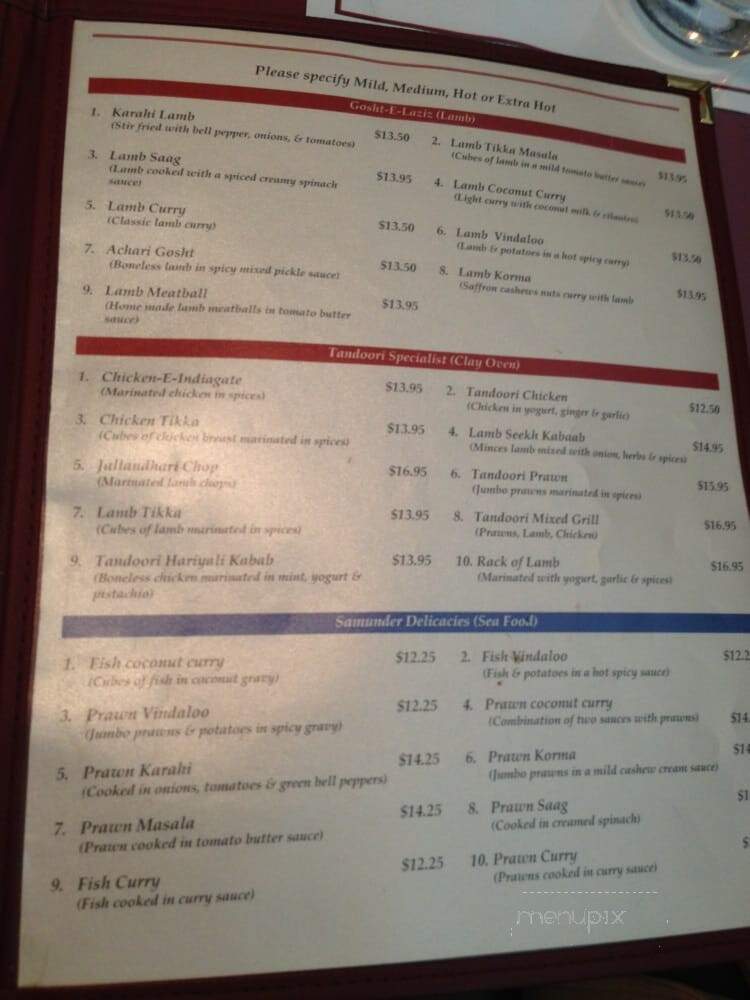 India Gate Restaurant - Bellevue, WA menu_pic