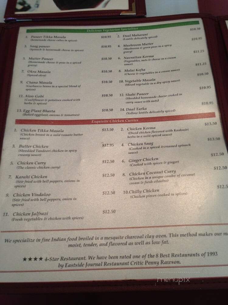 India Gate Restaurant - Bellevue, WA menu_pic