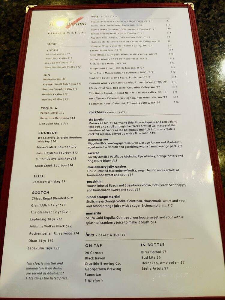 Italianissimo - Woodinville, WA menu_pic