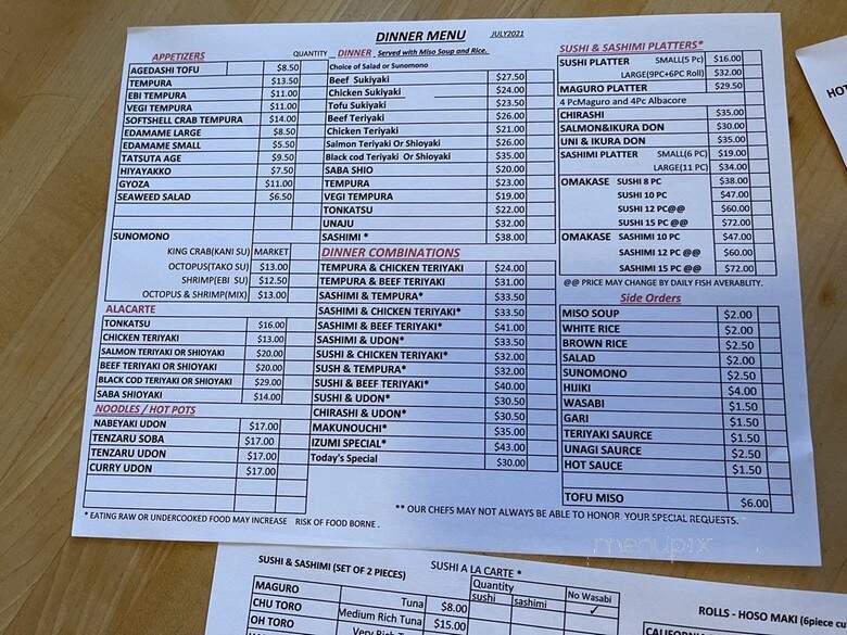 Izumi - Kirkland, WA menu_pic