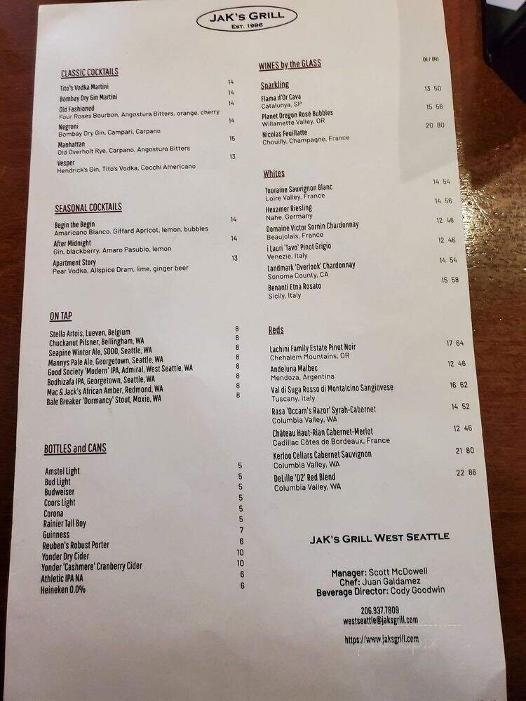 Jak's Grill - Seattle, WA menu_pic