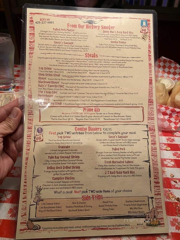 Jimmy Mack's Roadhouse - Renton, WA menu_pic