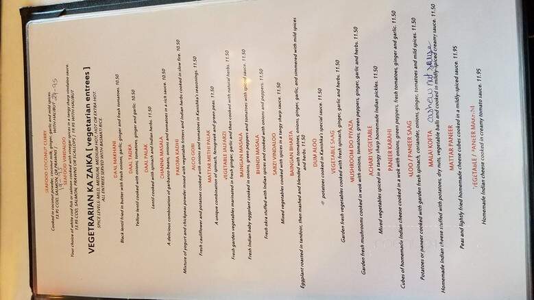 Kanishka Indian Restaurant - Redmond, WA menu_pic