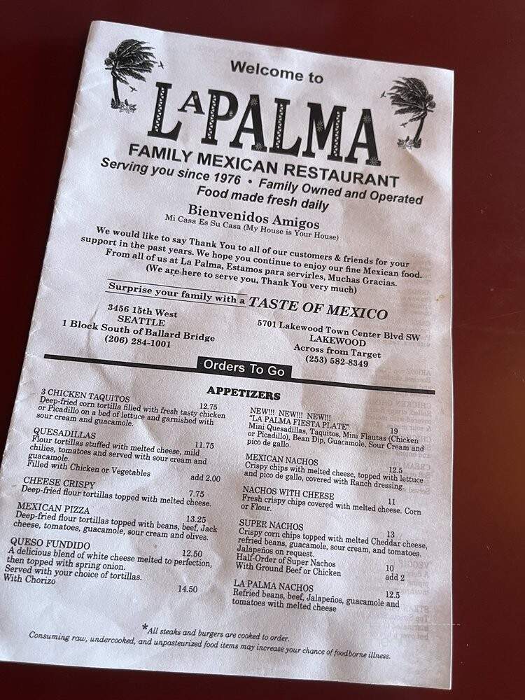 La Palma Family Mexican Restaurant - Seattle, WA menu_pic