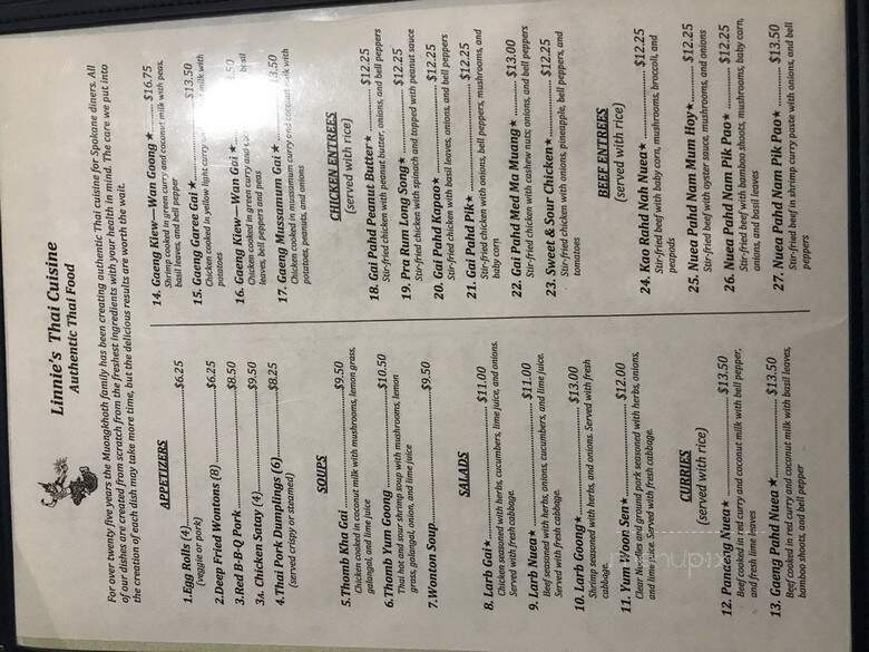 Linnie Thai Cuisine - Spokane, WA menu_pic