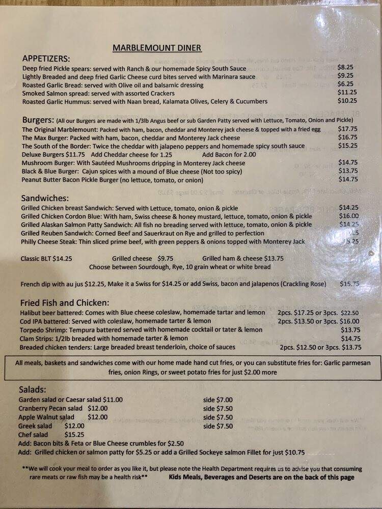 Marblemount Diner - Marblemount, WA menu_pic