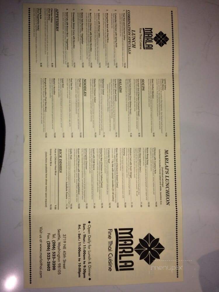 Marlai Thai Restaurant - Seattle, WA menu_pic