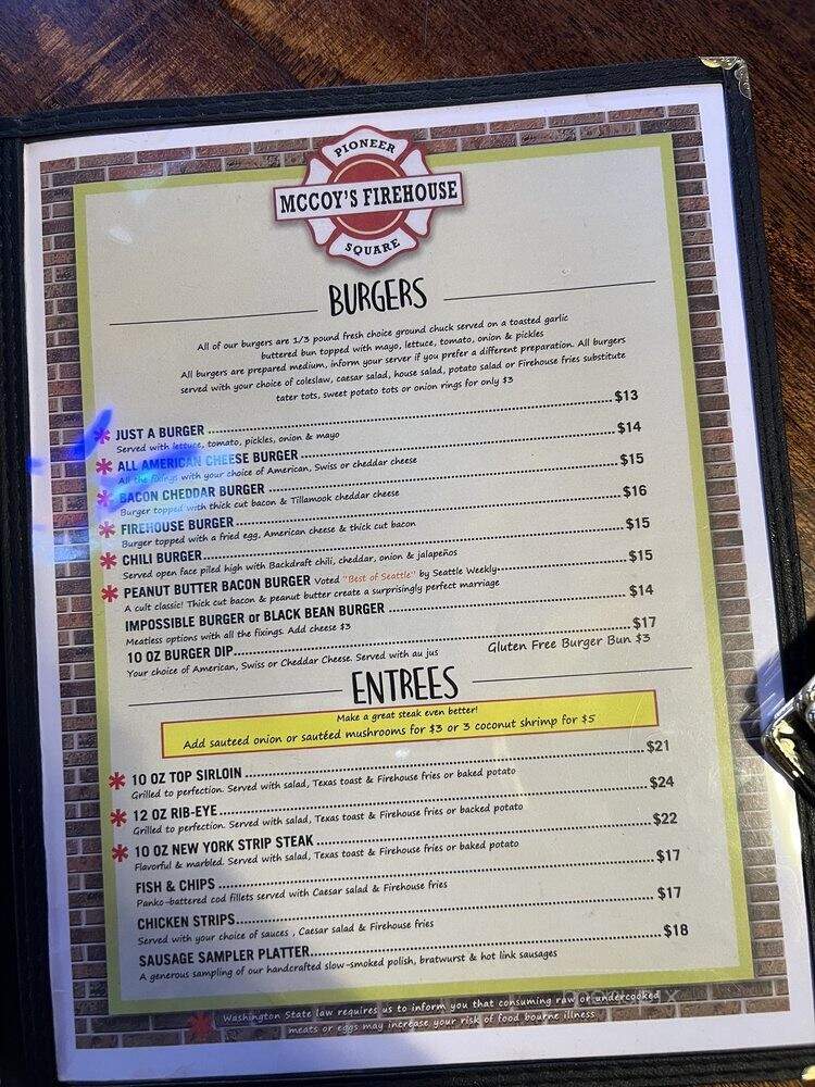 McCoy's Firehouse Bar & Grill - Seattle, WA menu_pic