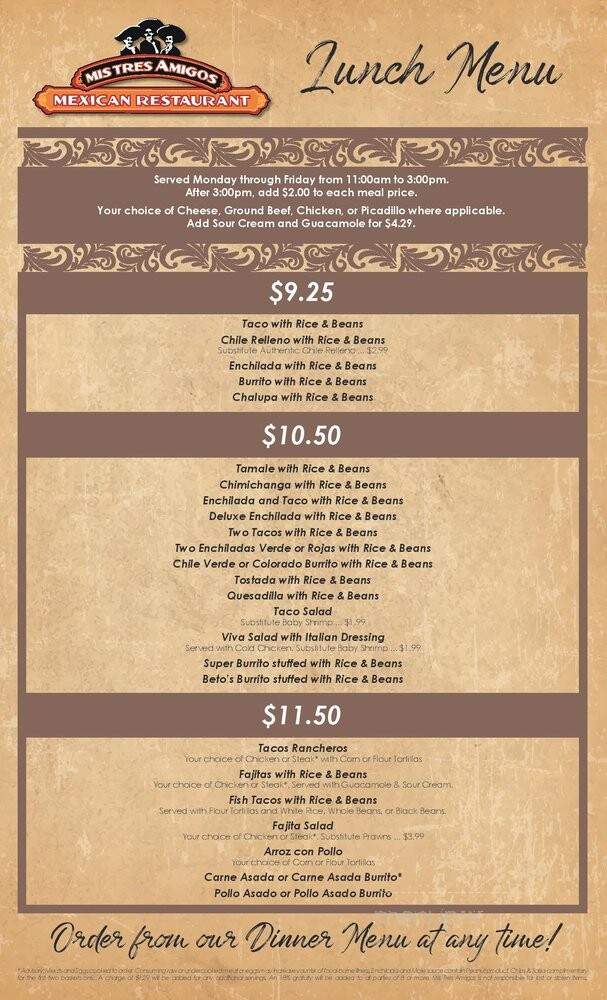 Mis Tres Amigos - Puyallup, WA menu_pic