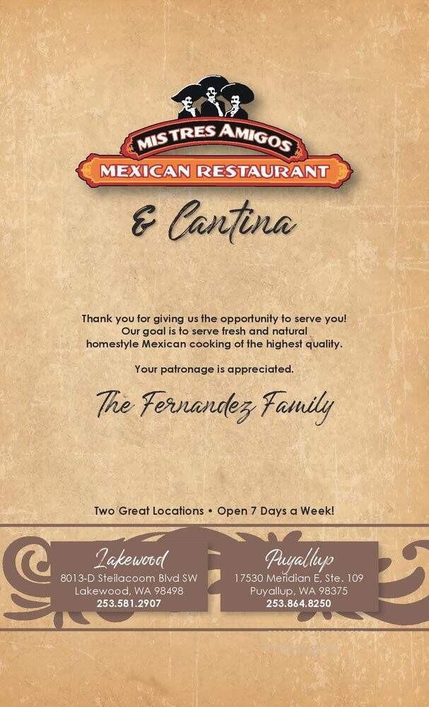 Mis Tres Amigos - Puyallup, WA menu_pic