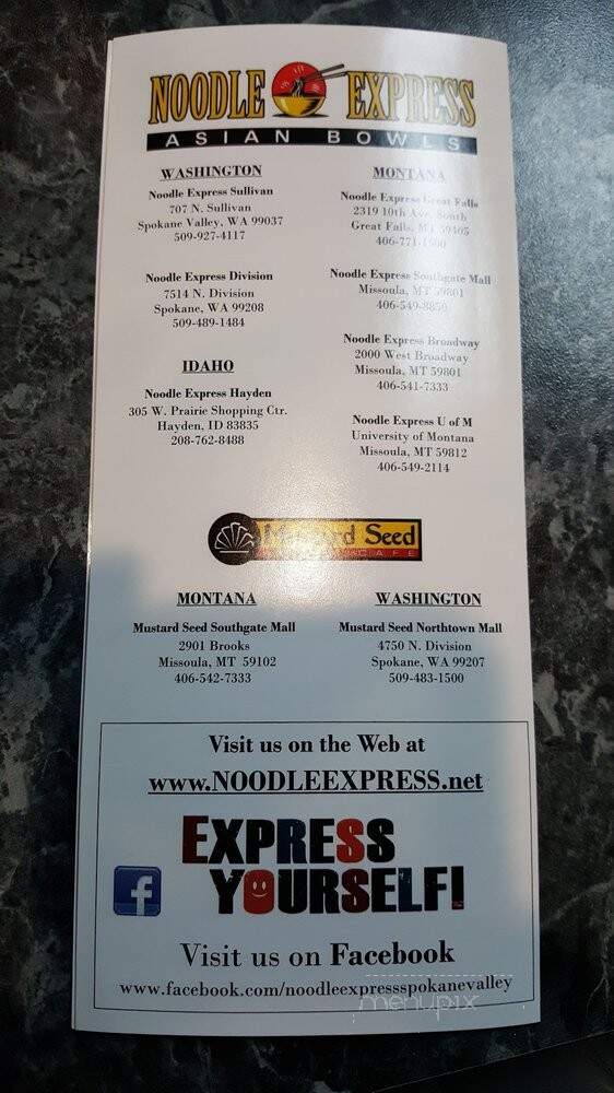 Noodle Express - Spokane Valley, WA menu_pic