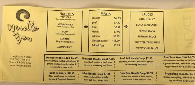 Noodles Zen - Seattle, WA menu_pic