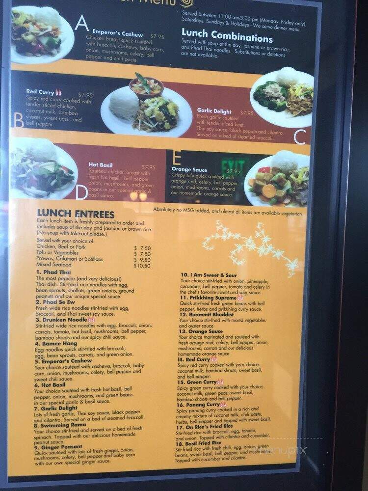 On Rice Thai Cuisine - Bellingham, WA menu_pic