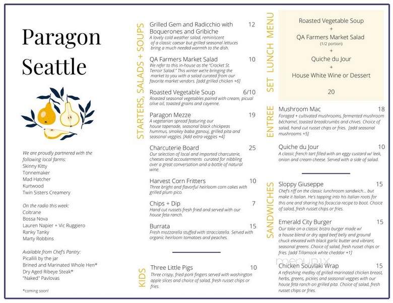 Paragon Restaurant & Bar - Seattle, WA menu_pic