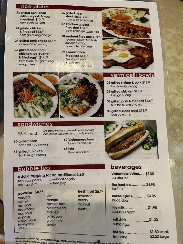 Pho Hoa - Lakewood, WA menu_pic